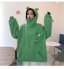 Women's Hoodies Oversized Lover's Cute Long Sleeve Loose Printing Tops Casual High Collar Pocket Frog Head Warm Pullovers Y2k