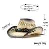 Sombrero de paja vaquero ahuecado hecho a mano para hombre y mujer, sombreros de playa para viajes al aire libre, gorra de Jazz con sombrilla occidental sólida Unisex