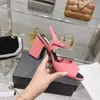 Tryckta sandaler med h￶g h￤l sandal kl￤nningskor skjutande rosa svart designer mode singel sexig tjock h￤l