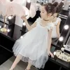 Summer Sweet Cute Leaf-Shaped Suspenders Fuffy Princess Dress Cotton, Yarn Girls Clothes Girl 3-14Y 220422