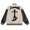 Hip Hop Oversized Streetwear Baseball Jacket Letter Cross Hand Embroidery Gothic Vintage Coats 2022 harajuku Varsity Jackets T220728