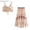 Abiti da lavoro Happie Queens Abiti da donna in due pezzi con spalle scoperte Top senza maniche Bohemian Nappa con coulisse Gonne 2 pezzi Boho Set