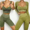 Ribbed Washed Seamless Yoga Set Crop Top Women Shirt Leggings Two Piece Outfit Workout Fitness Wear Gym kostym Sport Set kläder W220418