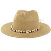 Wide Brim Hats HT3623 2022 Summer Sun Hat Men Women Beads Band Straw Male Female Fedoras Jazz Panama Floppy Beach Cap Eger22