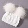Winter Baby Cute Beanie Hats Thick Warm Double Layer Fluffy Fur Pom High Quality Cashmere Knitted Hats Kids kids J220722