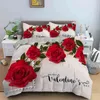 Red Rose King Queen Duvet Cover Romantic Flower Bedding Set Valentine's Day Gift Quilt Couples Floral Soft Comforter