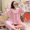 Ensembles de pyjama pour femmes manches longues col rond imprimé été mince vêtements de nuit en vrac grande taille M-3XL vêtements de nuit décontracté maison salon coréen nouveau L220803