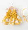 Lato 2022 Sukienka dla dzieci Sukienka kwiatowa+czapki 2PCS Ubrania dla dzieci mody elegancka sukienka dla dzieci