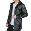 Men's Windbreaker Hooded Oversized Jacket Black Motorcycle Faux Leather Boys Moto Biker Male 4xl L220725