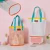 5pcs Stuff Sacks Women PVC Stripes Prints Large Capacity Vertical Section Beach Handbag Mix Color