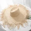 Geniş Memul Şapkalar% 100 Doğal Rafya Saman Güneş Şapkası Kadınlar Yaz Büyük Caz Dispy Beach El Dokuma Moda Panama Capwide Davi22