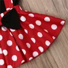 Ensembles de vêtements pour bébés filles, T-shirt sans manches à volants, nœud papillon, jupe à bretelles rouge, tenue d'été pour tout-petits, 2 pièces