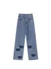 Jeans larghi stampati a cuore vintage da donna Pantaloni Harajuku a vita alta da donna autunno Denim Streetwear Pantaloni larghi a tubo Plus Size L220726
