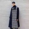 Männer Wolle Mischungen Farbe Block Plaid Gespleißt Cord Mantel Lose Revers Dicken Trenchcoat Herbst Winter 2021 Flut Woolen t220810