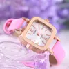 Nouveau Style Vintage femmes montre décontracté petit carré Ladi montre-bracelet mince bracelet en cuir analogique montre à Quartz femme ClockAO5U