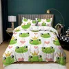Animal Frogs Duvet Cover Set Queen Soft Lightweight Polyester Microfiber Cartoon Frog Pattern Bedding for Kids Boys Girls