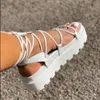 Chaussures habillées Summer White Wedge Espadrilles Femmes Sandales Open Toe Gladiator Casual Lace Up Platform ShoesDress