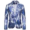 White Blue Paisley Print Men Blazer 2022 Autumn Slim Fit One Button Mens Jacket Party Wedding Groom Prom Homme