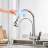 Küchen-Waschbecken Wasserhahn mit Zug-Sprühgerät 2-Griff 3 in 1 Wasserfilter-Reinigungs-Wasserhähne gebürstet Nickel Smart Sensor Touch Küchenarmaturen