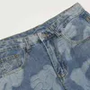 Koreańska moda palmowa jacquard retro myjni mężczyźni w lupgy dżinsy spodnie hip -hop proste kobiety szerokie dżinsowe spodnie dla nastolatków T220803