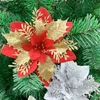 Weihnachtsdekorationen, 5/10 Stück, künstliche Blumen, Baumschmuck, Glitzer, gefälschte fröhliche Dekoration, Weihnachten, Jahr, Weihnachten