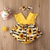 vestiti per bambina nati pizzo volant stampa girasole pagliaccetto fascia 2 pezzi abiti estivi senza maniche prendisole per 024 mesi 220707