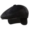 Beretten Warme wintermuts met earmuffs Retro Beret Solid Black Imitatie Mink Dikke voorkant Flat Head Dad Hatberetten