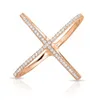 حلقات الكتلة عالية الجودة Rhodium Rose Gold Authentic 925 Sterling Silver Wide Band X Ring Micro Pave Zircon Cross Cross for Womencluster