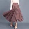 Тул юбки Женщины сетки эластичная юбка для пачки весна лето корейская высокая талия Kpop Fashion Плиссированная длинная юбка Black/Khaki 210315