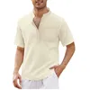 Erkek sıradan gömlekler moda erkekler yaz gevşek pamuklu keten düz renk bluz stant yaka üstleri artı boyutu Camisa Maskulinamen