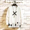 Herbst Frühling Schwarz Weiß T-shirt Top Tees Klassischen Stil Marke Mode Kleidung OverSize M-5XL O NECK Langarm T Shirt männer Y220426