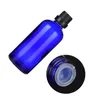 Tom blått glasflaska Skydda formljus Svart skruvlock med innerplugg Portabel påfyllningsbar kosmetisk förpackningsbehållare 5 ml 10 ml 20 ml 30 ml 100 ml
