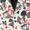 Oyun Kartları Poker Baskı Komik Erkek Blazer Ceket Kore Moda Partisi Prom Kostüm Homme Erkekler Vintage Suit Blazer Hombre 220527