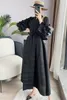 Casual Kleider Frauen Maxi Plissee Kleid Schärpen Volle Hülse V-ausschnitt Lose Stil Elegante Super Lange 2022 Herbst Mode KleidungCasual