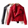Czarnoczerwone kobiety Faux skórzana kurtka motocyklowa płaszcz motocyklowy Odkręć kołnierz miękki faux damski punkowy odzież wierzchnia luźna streetwear l220801