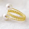 Pearl Napkin Rings Handmade Serviette Buckle Gold Silver Round Holder Wedding Hotel Table Dinner D17481