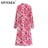 Damesmode met riem bloemenprint wrap midi jurk vintage revers kraag lange mouw vrouwelijke jurken Vestidos 220526