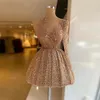 Une épaule Champagne robes de bal pour les femmes 2022 mode robe de soirée courte paillettes perlées robes de retour Abendkleider