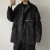 Giubbotti da uomo Tasca con cerniera Giacca a nastro Cappotti da uomo Cappotto sciolto giacca a vento oversize Hip Hop Streetwear Capispalla casual NeroUomo