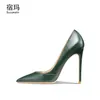 Famous brand 2022New Green Splicing Women Pointed Toe Pumps Genuine Leather Dress High Heels Wedding Fashion Elegant Office Shoes Designer Classic luxury