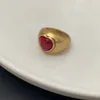 Ins Retro Exaggerated Ruby Heart Ring Female Fashion Personality Bronze Tide Brand Hip-Hop All-Match Jewelry Gift Accessories