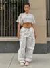 Women's Pants & Capris Forefair 2022 Y2K Baggy Cargo Women Low Waist Sweatpant Pink Vintage Street Pockets Wide Leg Trousers Joggers Pant Ca