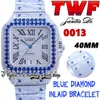 TWF tw0013 Japan Miyota Automatic Mens Watch 40MM Blue Big Diamonds Bezel Fully Iced Out Diamond Dial Roman Markers Steel Bracelet Super Edition eternity Watches