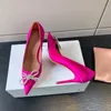 top-level Amina muaddi crystal-studded bows Dress shoes Pumps pumps The point-toe satin Patent leather stiletto heels Luxury Designers Evening party wedding heeled