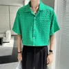 Men's Casual Shirts Summer Beige/Green Shirt Men Slim Fashion Social Mens Dress British Style Short Sleeve Plaid M-3XLMen's
