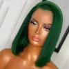 Glueless Couleur Vert Foncé Cheveux Synthétiques Lace Front Perruque Pour Les Femmes Bob Droite Fibre Résistant À La Chaleur Perruques Quotidiennes 180% Densité Blanc Rose Coloré