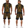 Zomer Gouden Patroon Lion Head Printed Men T-Shirt/Shorts/Suit Graphic O-Neck T-shirt en shorts Short Sleeved Men's Tracksuit 220627