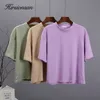Hirsionsan Summer Soft Cottons Sets Sets women Basic Casual Two Pieces Tシャツと弾力性のあるウエストショーツパンツルーズソリッドトラックスーツ220616
