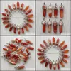 Charms Fashion Red Stripe Agate Filar Kształt Point Chakra wisiorek do kolczyków naszyjnika Biżuteria