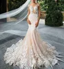 Abiti da sposa a sirena modesti di capodanno Abito da sposa lungo senza schienale Cristalli di perline Applique di pizzo sexy Sweep Train Custom Made Africano Plus Size Vestido De Novia